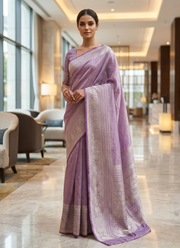 Light Onion Banarasi Tissue Silk Saree with Blouse Piece 5