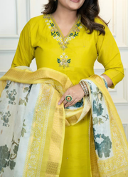 Parrot Roman Silk Salwar Kameez with Handwork & Chanderi Dupatta 4