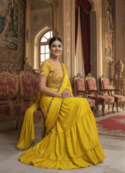 Premium Chinon Silk Lehenga Saree with Ruffles & Embroidered Blouse 4