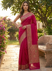 Magenta Color Banarasi Silk Saree – Mina Work with Blouse Piece 4