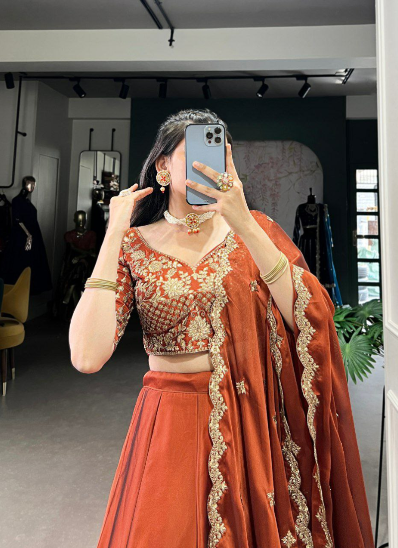 Premium Net Lehenga with Sequins Embroidery & Dupatta – Semi Stitched