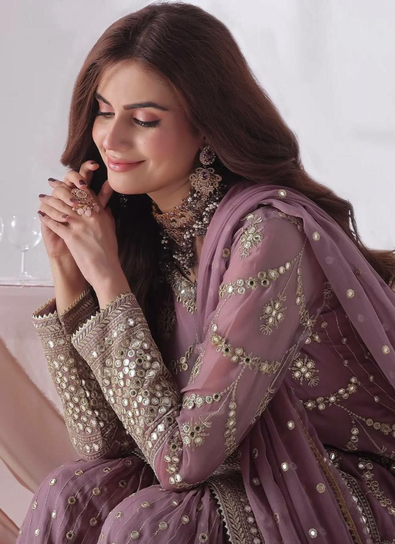 Faux Georgette Sharara Suit with Sequins Embroidery + Dupatta