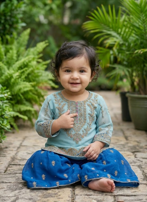 Baby Chiffon Sharara Set with Mirror &amp; Sequin Work