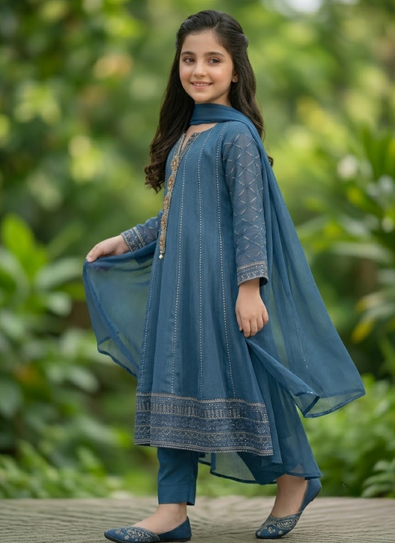Girl’s Chiffon Frock Set – Embroidery & Stitch Work