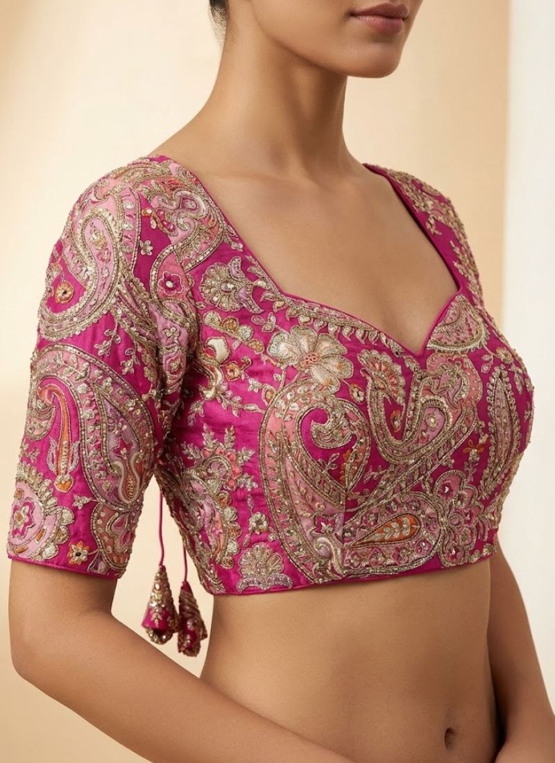 Crape Silk Women’s Blouse with Heavy Position Work & Back‑Open Design