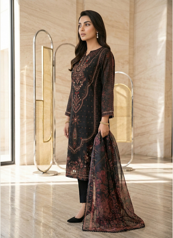 Black Organza Salwar Suit with Pearl Embroidery
