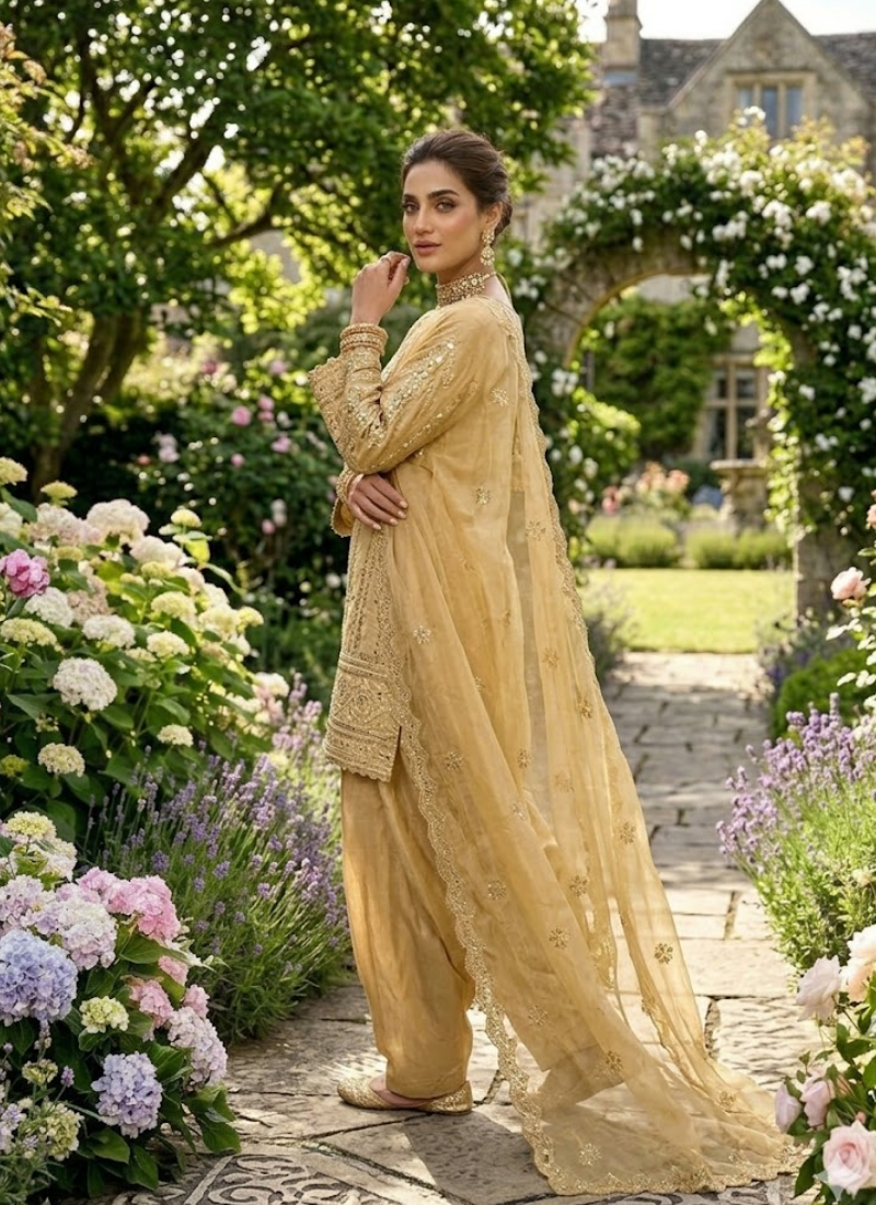 JMC Silk Palazzo Suit with Sequin &amp; Thread Work