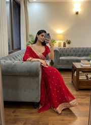 Pure Georgette Saree with Sequins & Dori Embroidery Border + Blouse Fabric 4