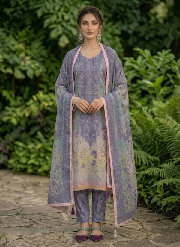 Blue Floral Chinon Silk Dhoti Suit