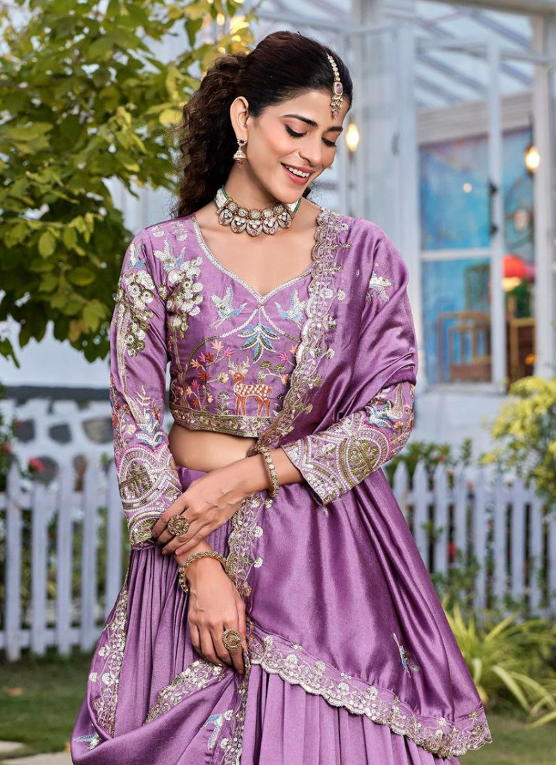 Pure Vichitra Embroidered Lehenga Choli Set