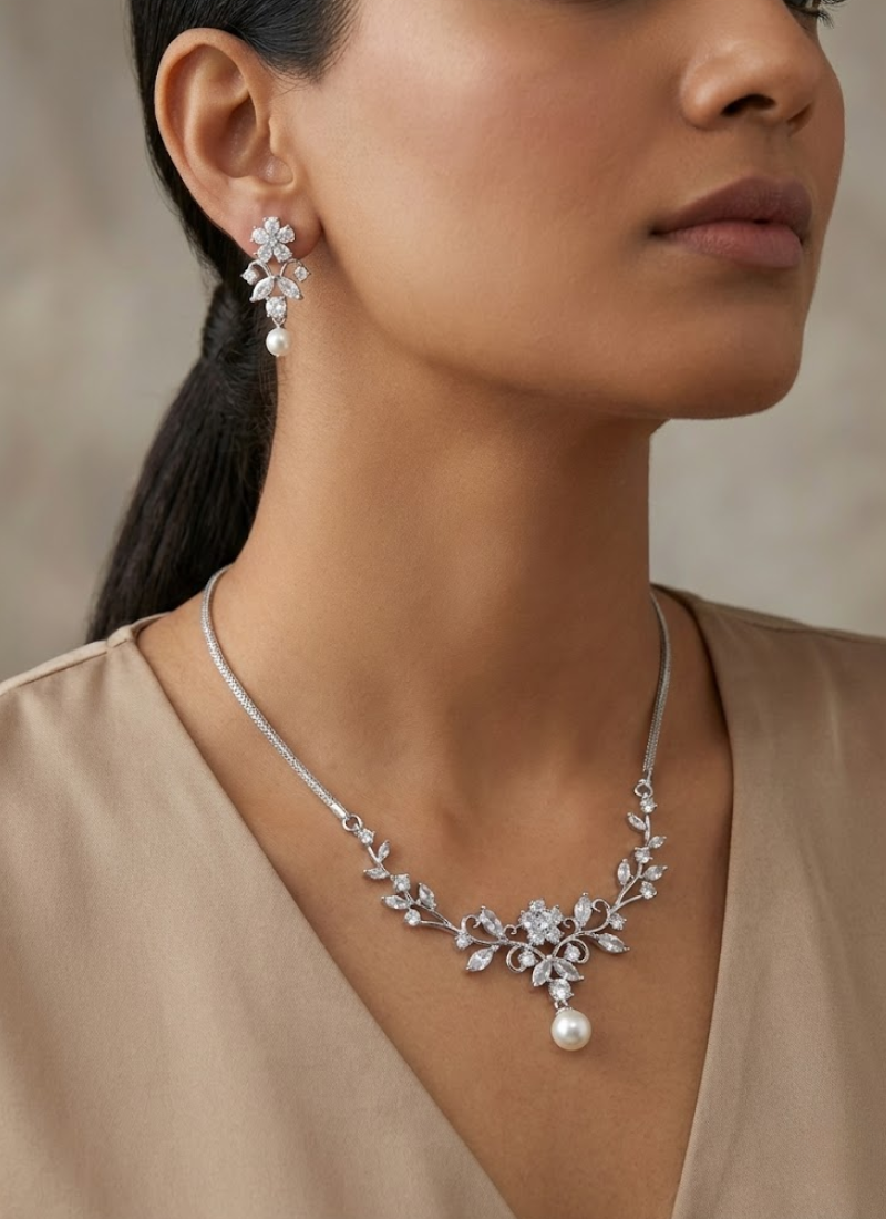 Stone Setting Necklace & Earring Set for Partywear & Bridal Looks