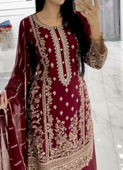 Faux Georgette Palazzo Suit with Sequins Embroidery + Dupatta 4