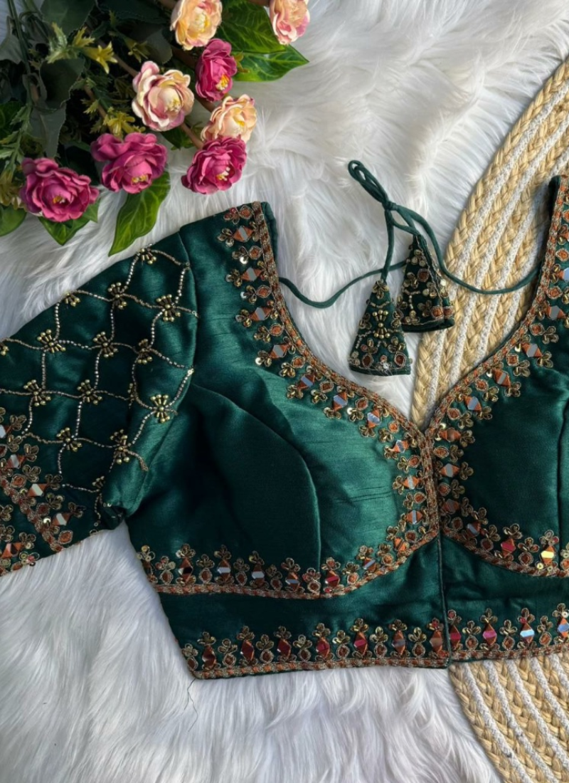 Italian Silk Women’s Blouse with Jari, Sequins & Beads Work (Front‑Open Design)