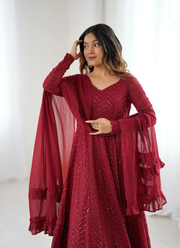 Fox Georgette Lucknowi Anarkali Gown with Sequins & Ruffle Dupatta 5