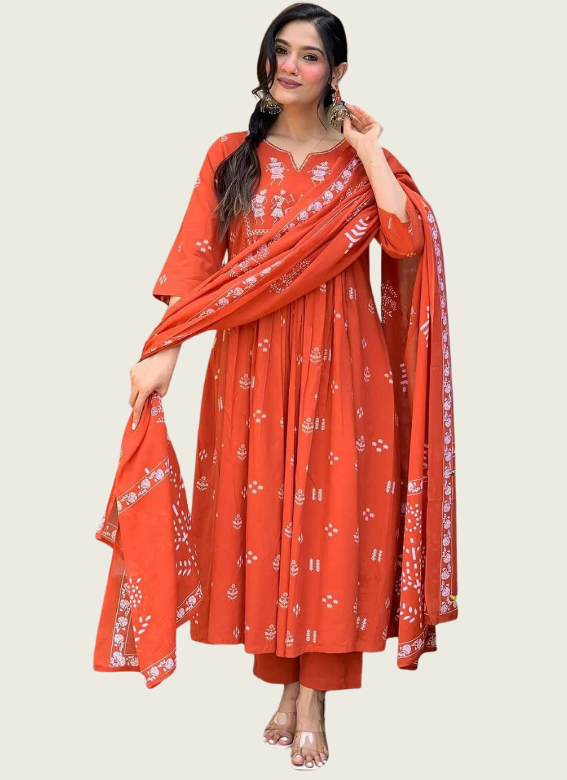 Premium Cotton Punjabi Suit with Sequins Embroidery & Khadi Dupatta | Gleemiumfashion 