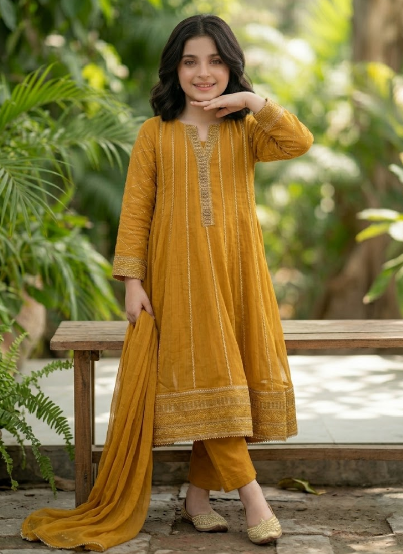 Girl’s Chiffon Frock Set – Embroidery & Stitch Work