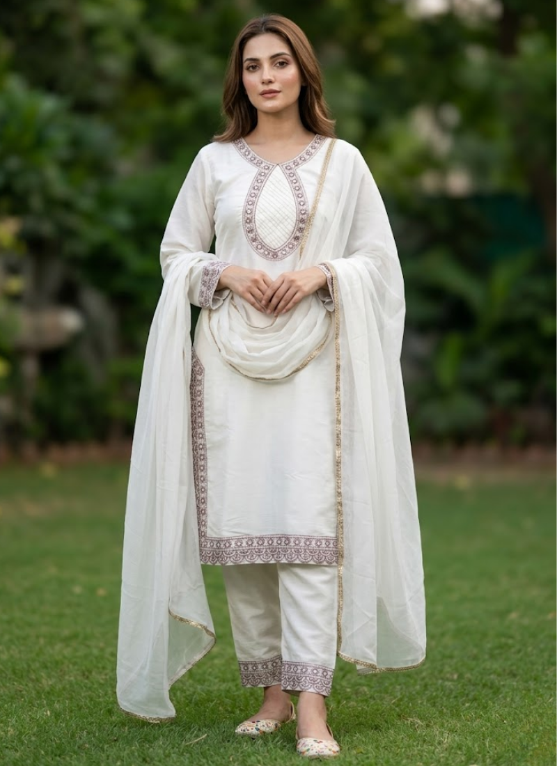 Roman Silk Kurta Set with Dupatta – Embroidery & Lace Australia