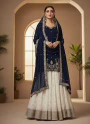 Heavy Faux Georgette Gharara Dress – Embroidered Kurti, Lahenga & Dupatta 3