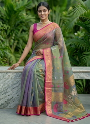 Pure Resham Muslin Banarasi Saree with Blouse 4