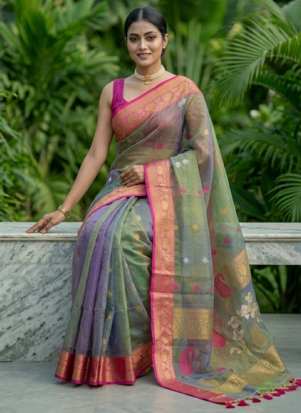 Pure Resham Muslin Banarasi Saree with Blouse