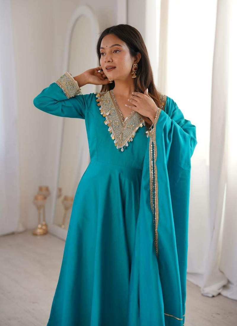 Roman Fabric Gown Set with Dupatta – Embroidery & Lace