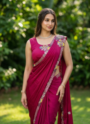 Party Jacket Saree – Heavy Crepe Satin Embroidery, Bollywood Designer Saree Online Australia 7