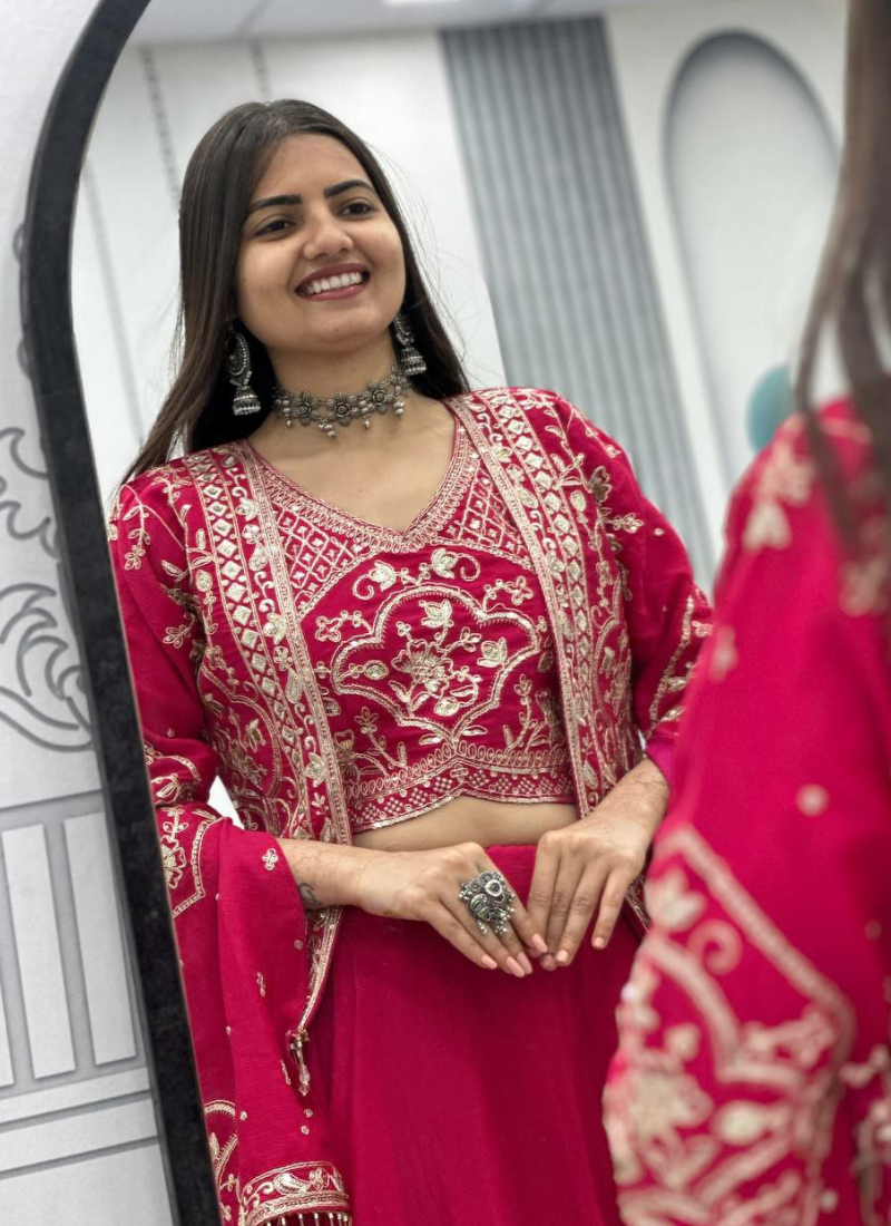 Chinon Lehenga Choli with Sequin Embroidered Jacket