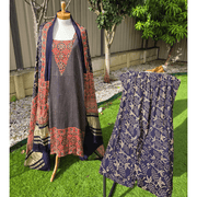 Pure Modal Ajrak Salwar Kameez Suit – Navy Blue with Dupatta 7