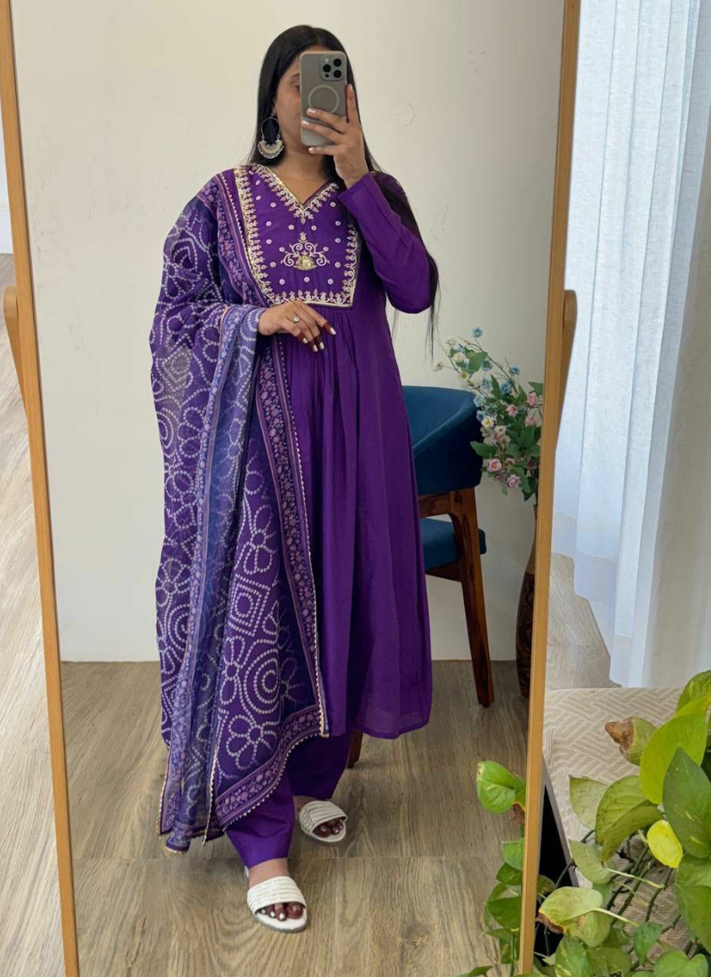 Dark Wine Chanderi Cotton Anarkali Gown with Taby Silk Dupatta