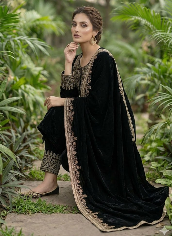 Velvet Embroidered Salwar Suit