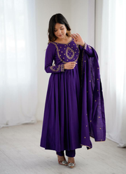 Anarkali Suit in Roman Chanderi Silk with Beads Handwork & Embroidered Dupatta 3