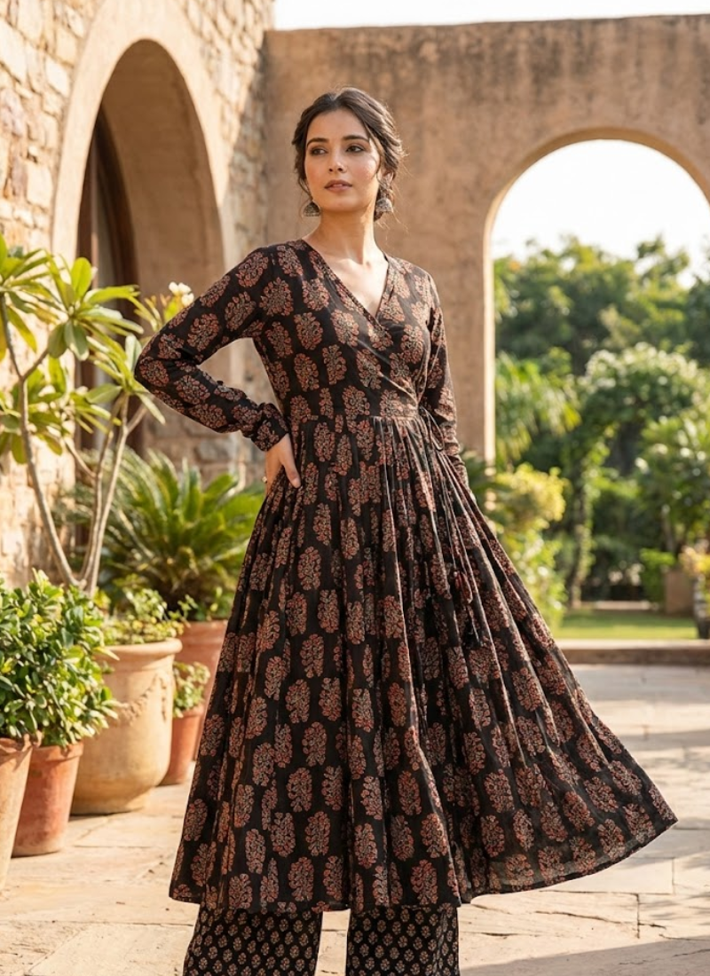 Anarkali Gown in Heavy Rayon with Digital Print Work + Bottom
