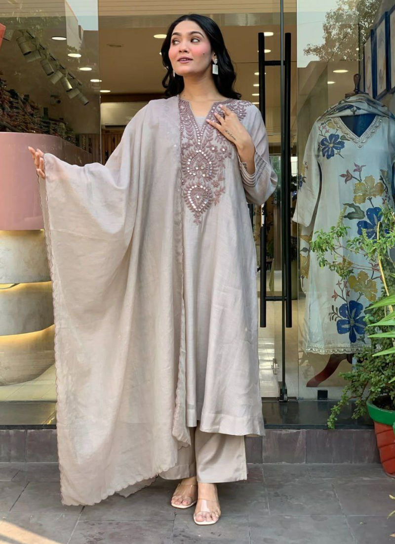 Muslin Cotton Salwar Kameez with Embroidered Dupatta