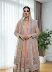 Pakistani Anarkali Dress – Peach Net Gota Patti 5