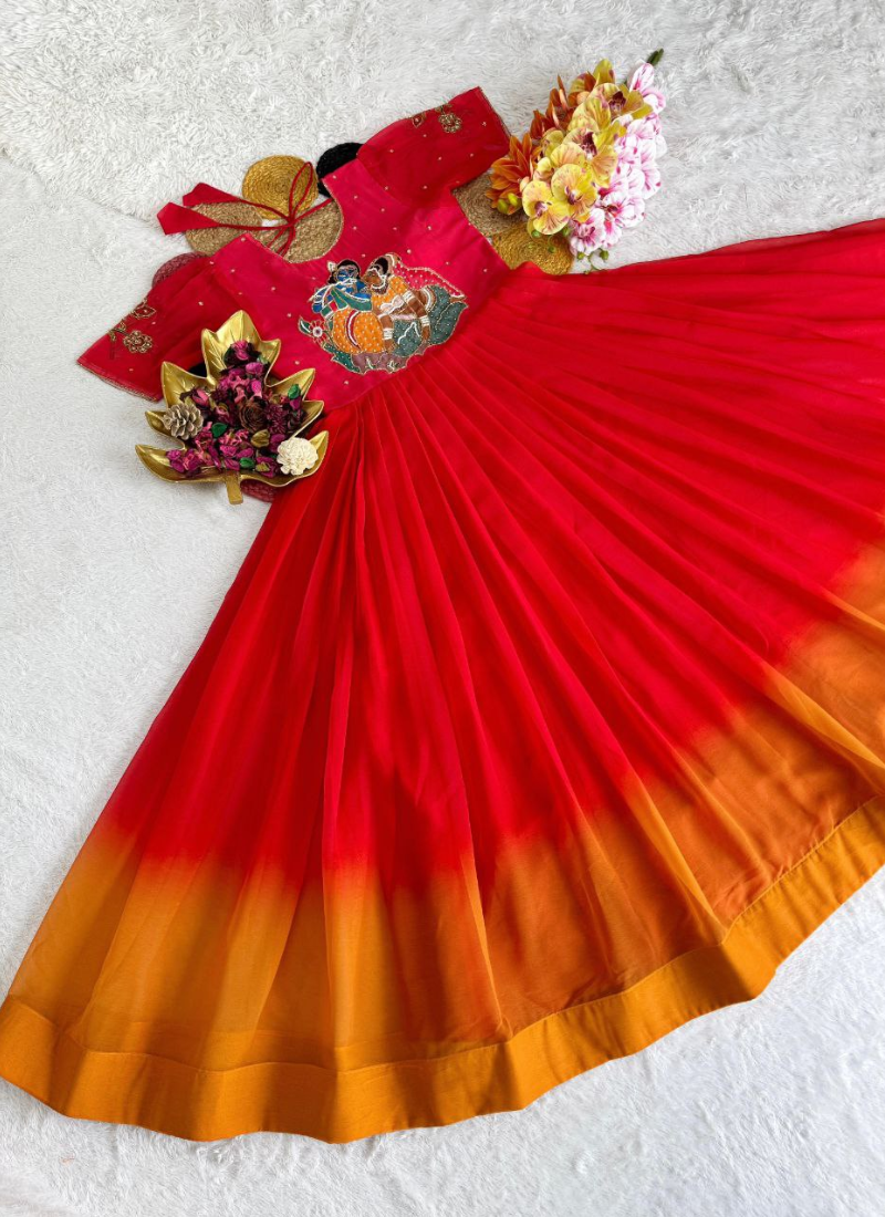 Georgette Kalamkari Anarkali Dress with Maggam Handwork