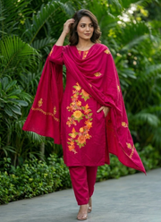 Burgundy Pashmina Suit – Thread Embroidery 4