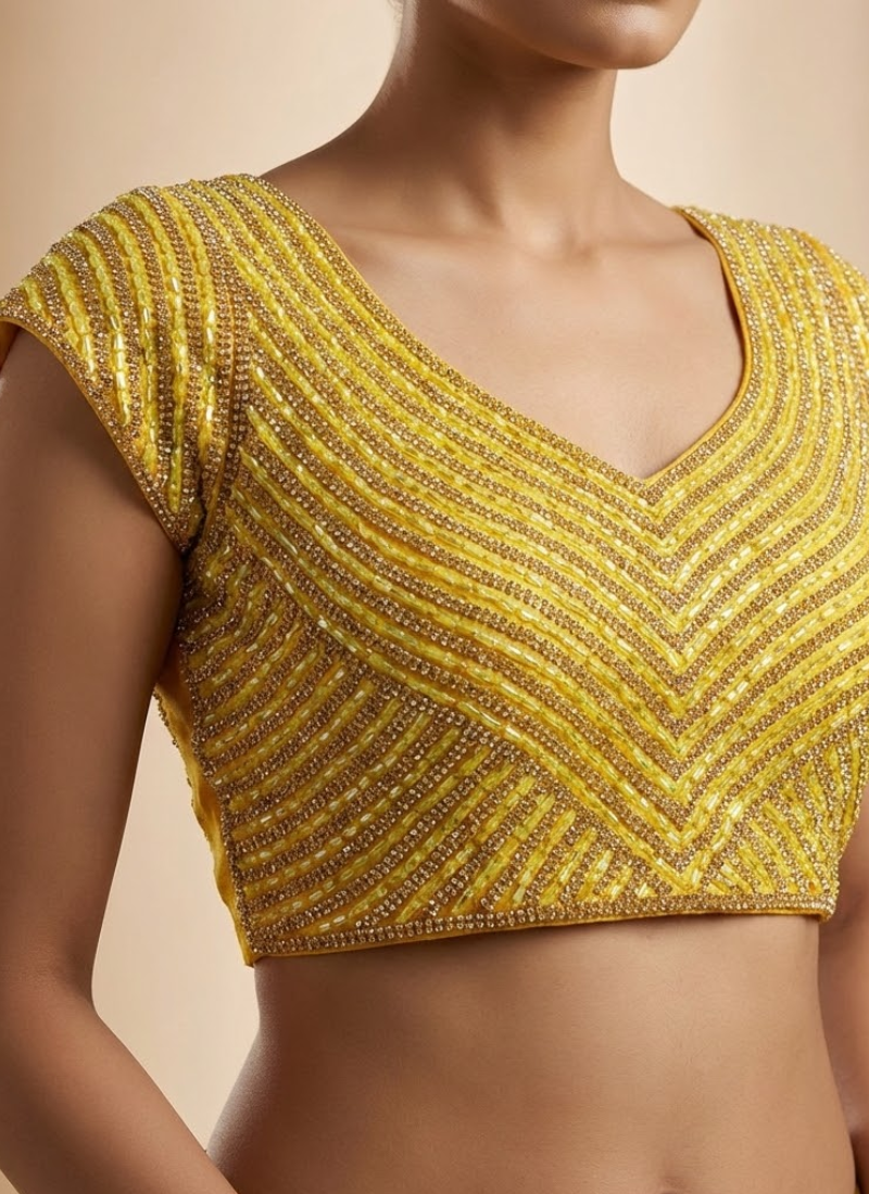 Pure Silk Handcrafted Blouse with Pearl & Beads Work