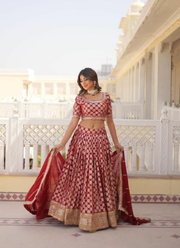 Red Viscose Jacquard Bridal Lehenga Choli with Sequins Embroidery + Georgette Dupatta 4