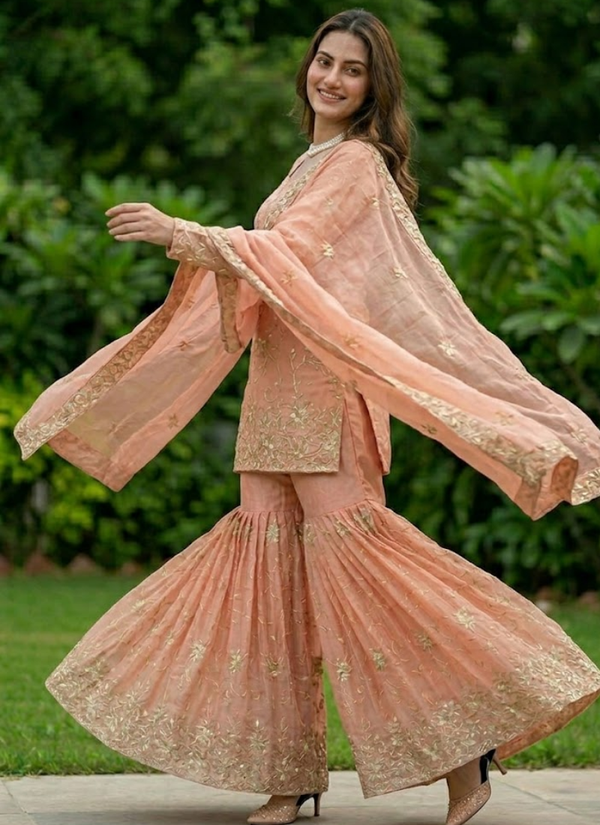 JMC Silk Sharara Set with Embroidered Dupatta