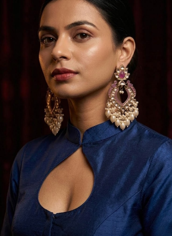 Purple Bhavika Kundan Hanging Earrings