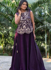 Vichitra Silk Lehenga Set with Embroidered Shrug 4