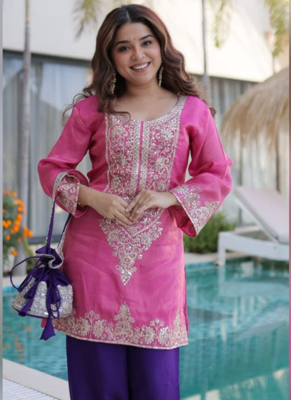 Viscose Embroidered Set with Batwa Bag
