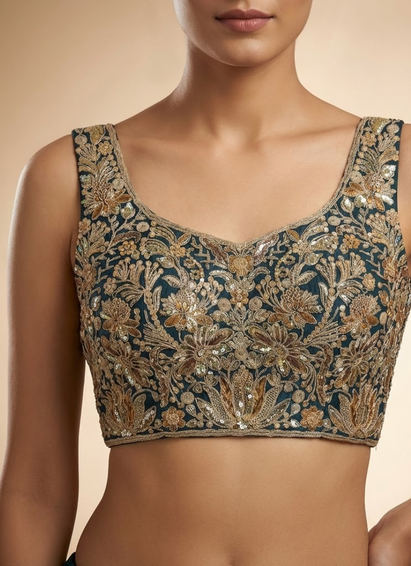 Heavy Velvet Partywear Blouse with Front Open Style