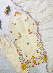Pakistani Glass Roman Suit – Embroidered Kurta with Pant & Dupatta 4