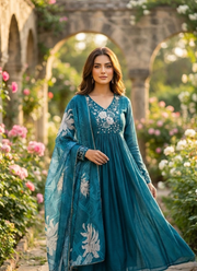 Luxury Vichitra Silk Palazzo Suit with Embroidered Organza Dupatta 5