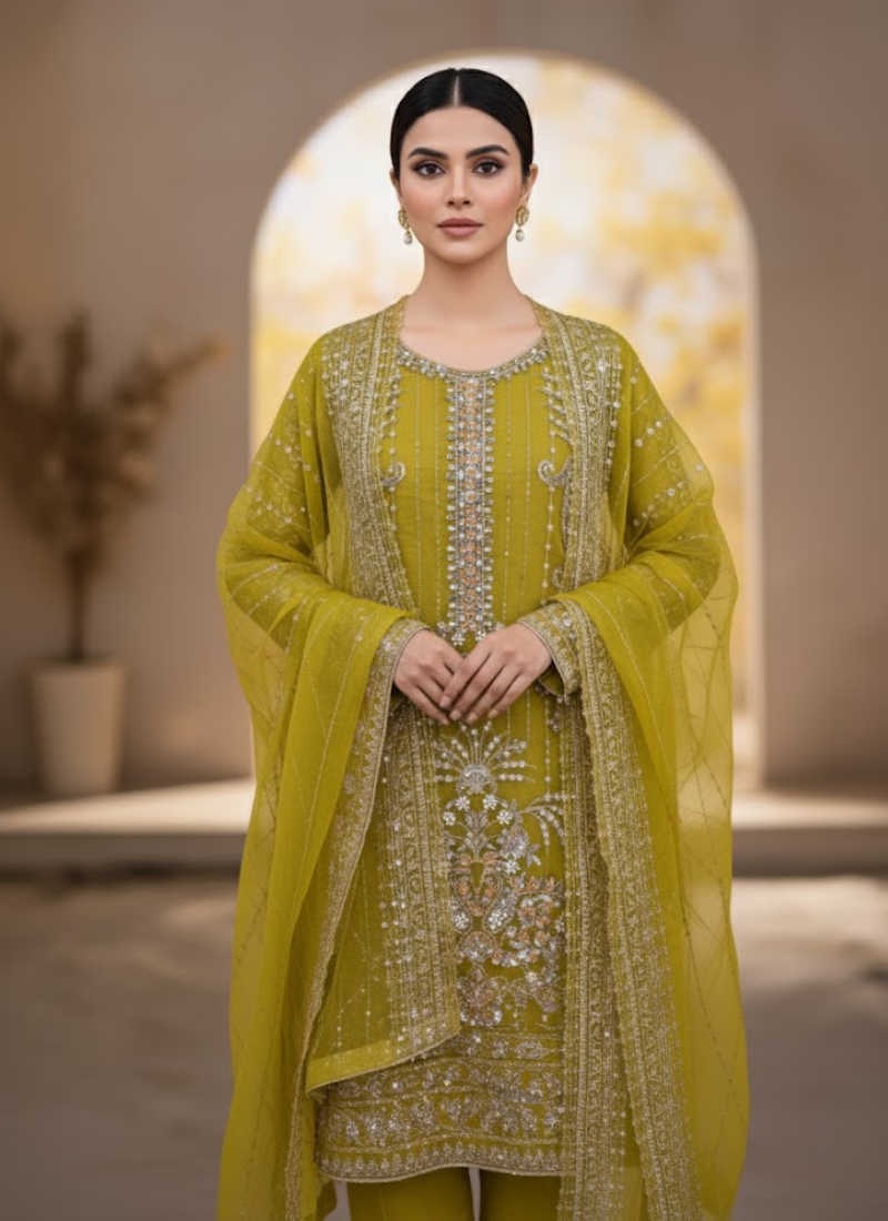 Lemon Yellow Pakistani Salwar Suit
