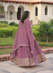 Faux Georgette Lehenga Choli with Sequins & Zari Embroidery + Lace Dupatta 4