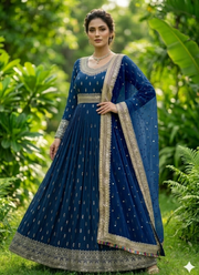 Heavy Chinon Silk Gown Set with Butterfly Net Dupatta 3