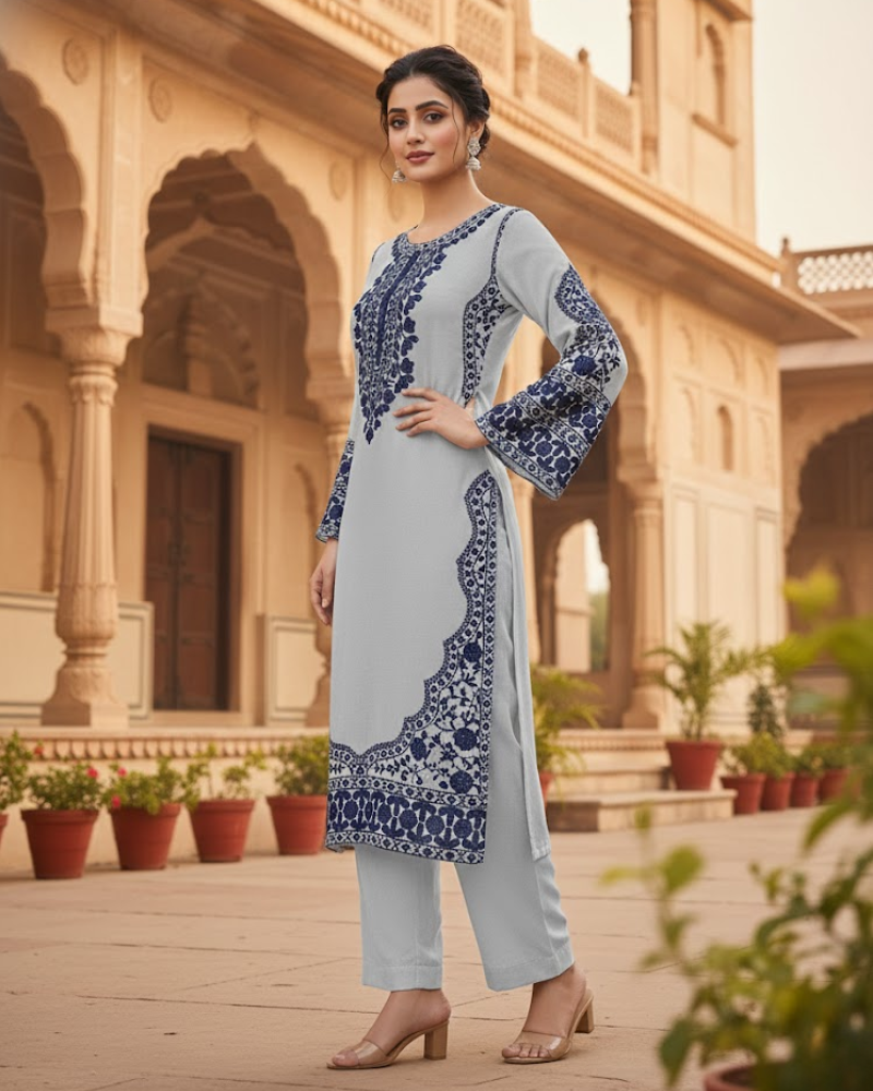 Fox Georgette Salwar Suit – Embroidery Work with Plazzo & Dupatta