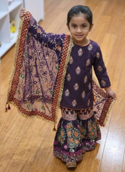 Kids Raw Silk Sharara with Block Print &amp; Mirror Work 5